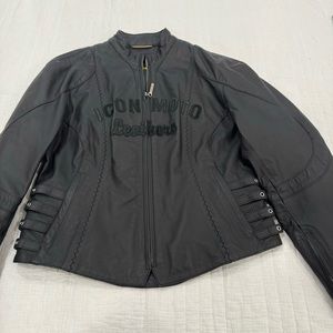 ICON MOTO LEATHERS Black Bombshell Padded Motorcycle Jacket - size-XL